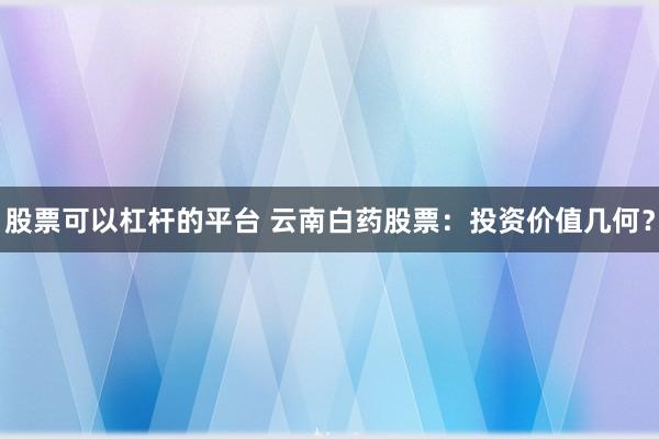 股票可以杠杆的平台 云南白药股票：投资价值几何？