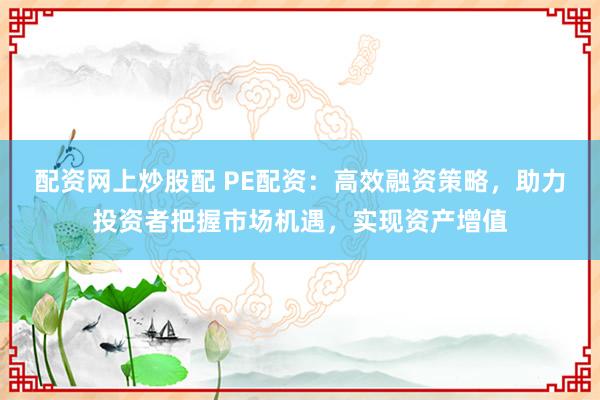 配资网上炒股配 PE配资：高效融资策略，助力投资者把握市场机遇，实现资产增值