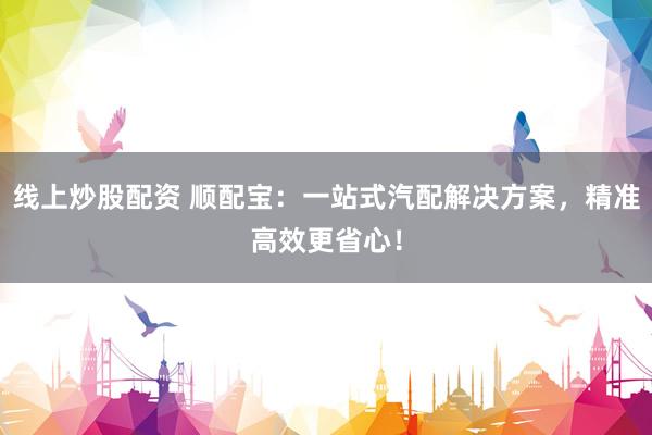 线上炒股配资 顺配宝：一站式汽配解决方案，精准高效更省心！