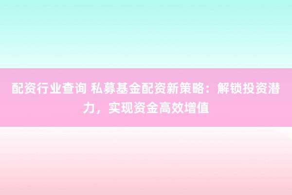 配资行业查询 私募基金配资新策略：解锁投资潜力，实现资金高效增值