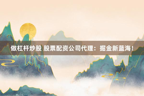 做杠杆炒股 股票配资公司代理：掘金新蓝海！