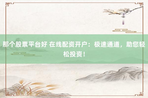 那个股票平台好 在线配资开户：极速通道，助您轻松投资！