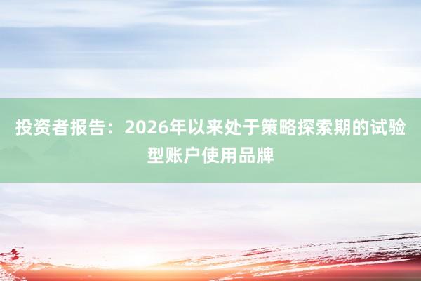 投资者报告：2026年以来处于策略探索期的试验型账户使用品牌