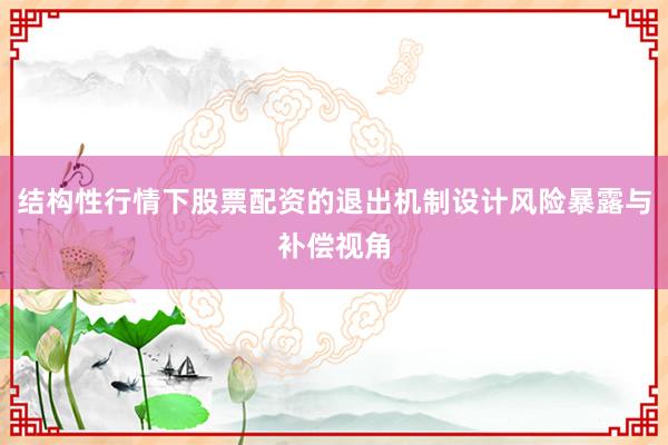 结构性行情下股票配资的退出机制设计风险暴露与补偿视角